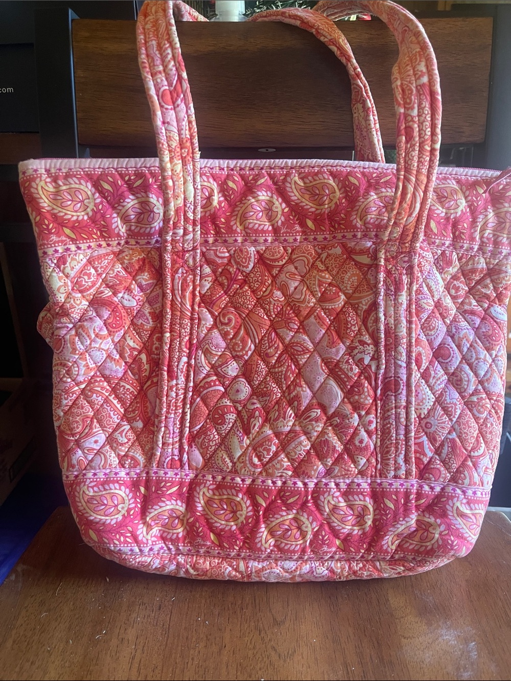 Vera Bradley Quilted Paisley Tote in Pink & Cream